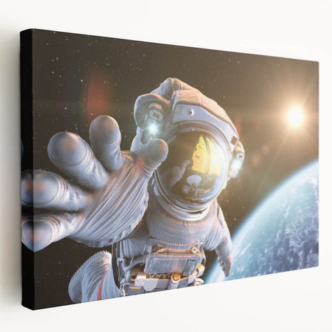 Astronaut Wall Art: Space Explorer Canvas with Cosmic Sunburst