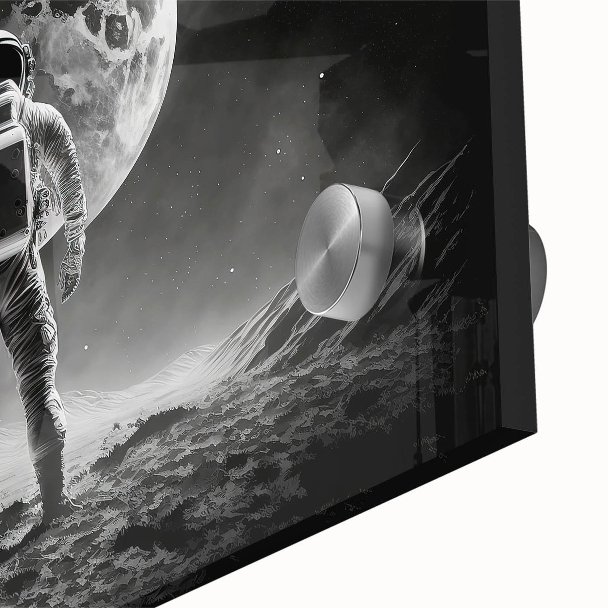 Astronaut Wall Art: Black and White Space Explorer Canvas with Moon View