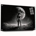 Astronaut Wall Art: Black and White Space Explorer Canvas with Moon View