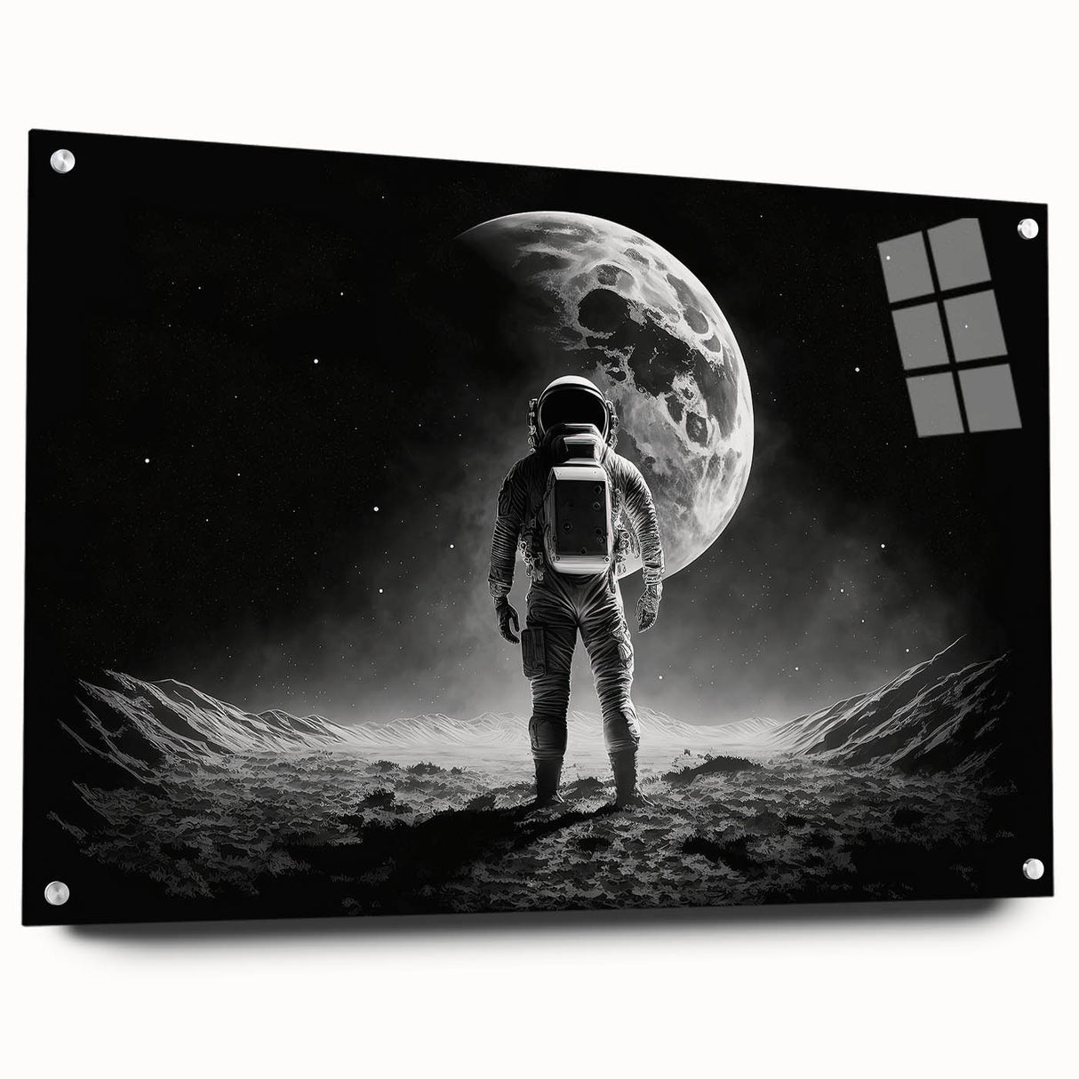 Astronaut Wall Art: Black and White Space Explorer Canvas with Moon View