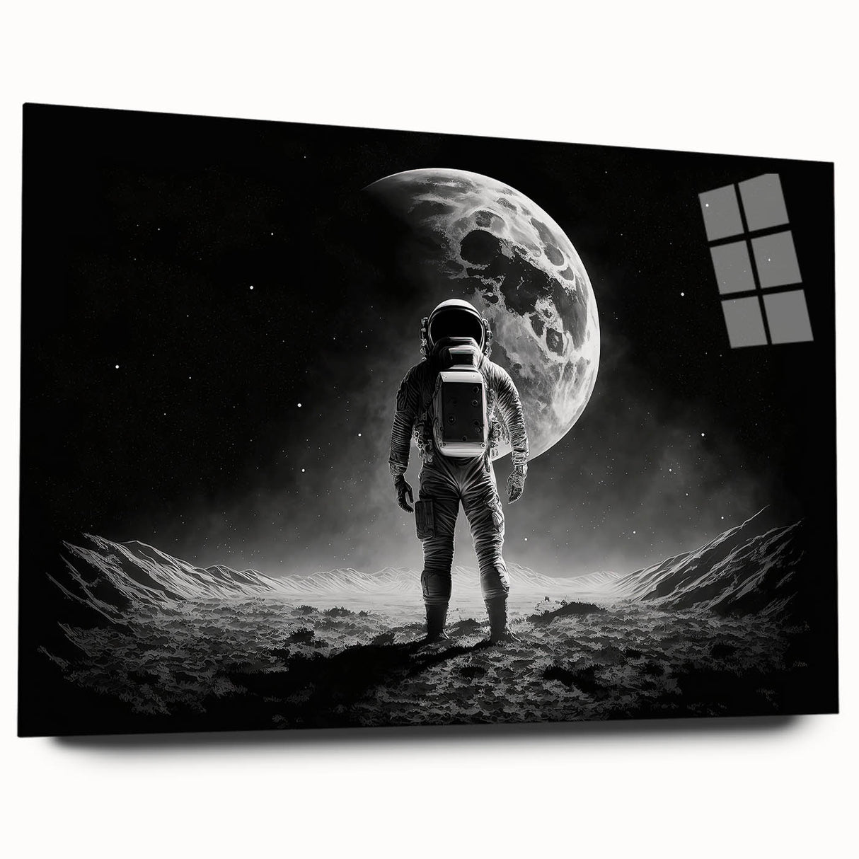 Astronaut Wall Art: Black and White Space Explorer Canvas with Moon View