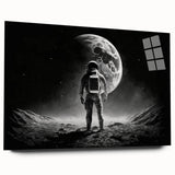 Astronaut Wall Art: Black and White Space Explorer Canvas with Moon View