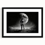 Astronaut Wall Art: Black and White Space Explorer Canvas with Moon View