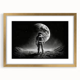 Astronaut Wall Art: Black and White Space Explorer Canvas with Moon View