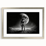 Astronaut Wall Art: Black and White Space Explorer Canvas with Moon View