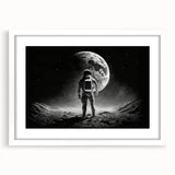 Astronaut Wall Art: Black and White Space Explorer Canvas with Moon View