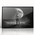 Astronaut Wall Art: Black and White Space Explorer Canvas with Moon View