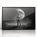 Astronaut Wall Art: Black and White Space Explorer Canvas with Moon View