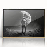 Astronaut Wall Art: Black and White Space Explorer Canvas with Moon View