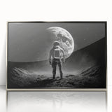 Astronaut Wall Art: Black and White Space Explorer Canvas with Moon View