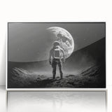 Astronaut Wall Art: Black and White Space Explorer Canvas with Moon View