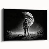 Astronaut Wall Art: Black and White Space Explorer Canvas with Moon View