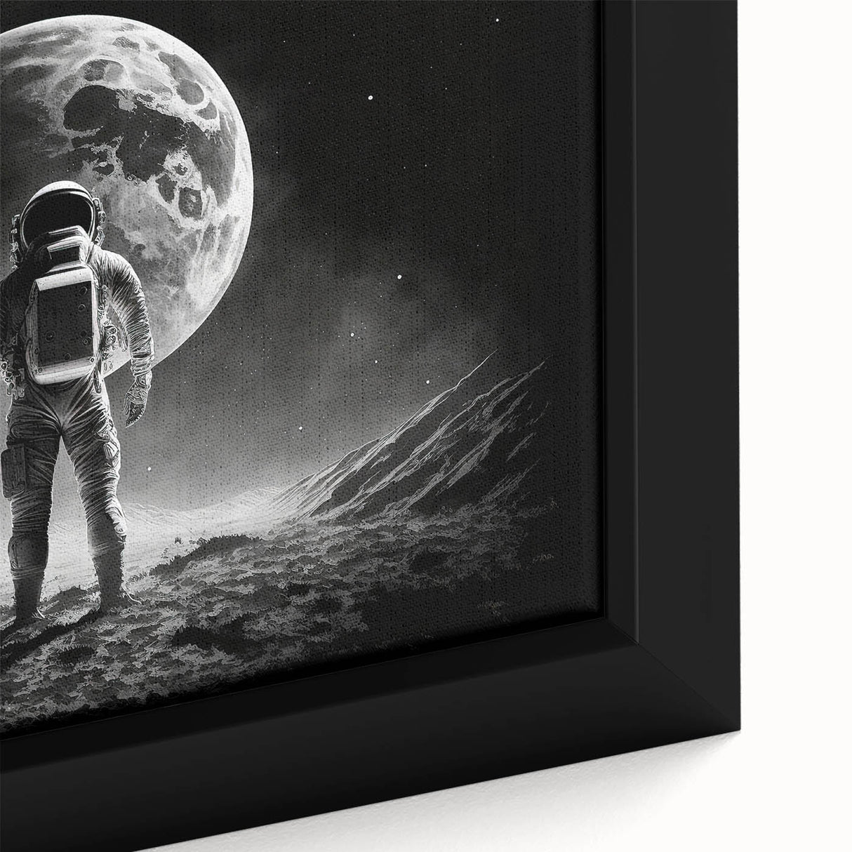 Astronaut Wall Art: Black and White Space Explorer Canvas with Moon View