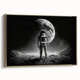 Astronaut Wall Art: Black and White Space Explorer Canvas with Moon View