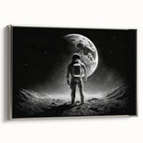 Astronaut Wall Art: Black and White Space Explorer Canvas with Moon View