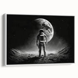 Astronaut Wall Art: Black and White Space Explorer Canvas with Moon View