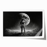 Astronaut Wall Art: Black and White Space Explorer Canvas with Moon View