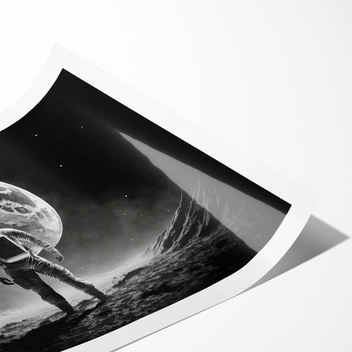 Astronaut Wall Art: Black and White Space Explorer Canvas with Moon View