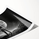 Astronaut Wall Art: Black and White Space Explorer Canvas with Moon View