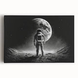 Astronaut Wall Art: Black and White Space Explorer Canvas with Moon View