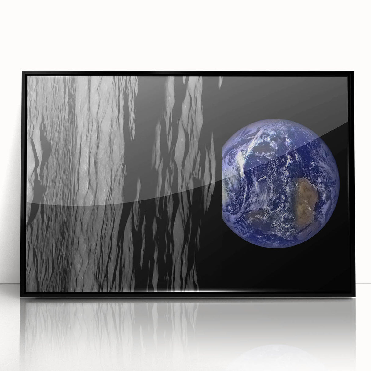 Earth from Space Art - Dramatic View of Earth and the Moon Wall Decor