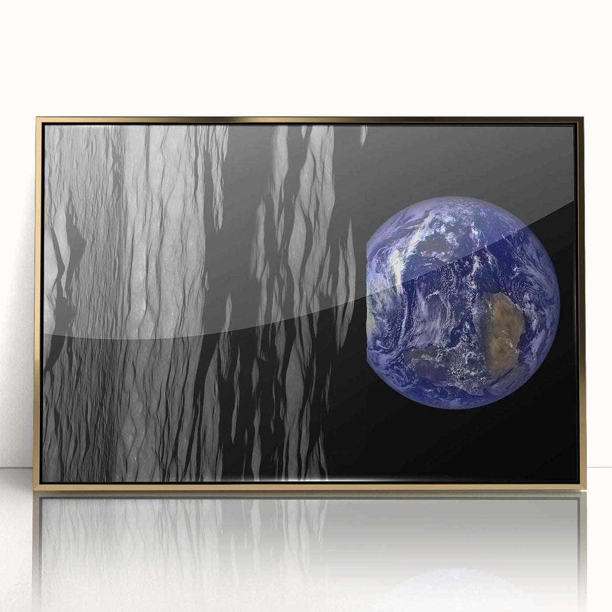 Earth from Space Art - Dramatic View of Earth and the Moon Wall Decor