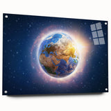 Earth Sunrise Wall Art - Glowing View of Earth from Space Decor Print