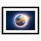 Earth Sunrise Wall Art - Glowing View of Earth from Space Decor Print