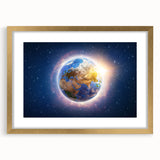 Earth Sunrise Wall Art - Glowing View of Earth from Space Decor Print