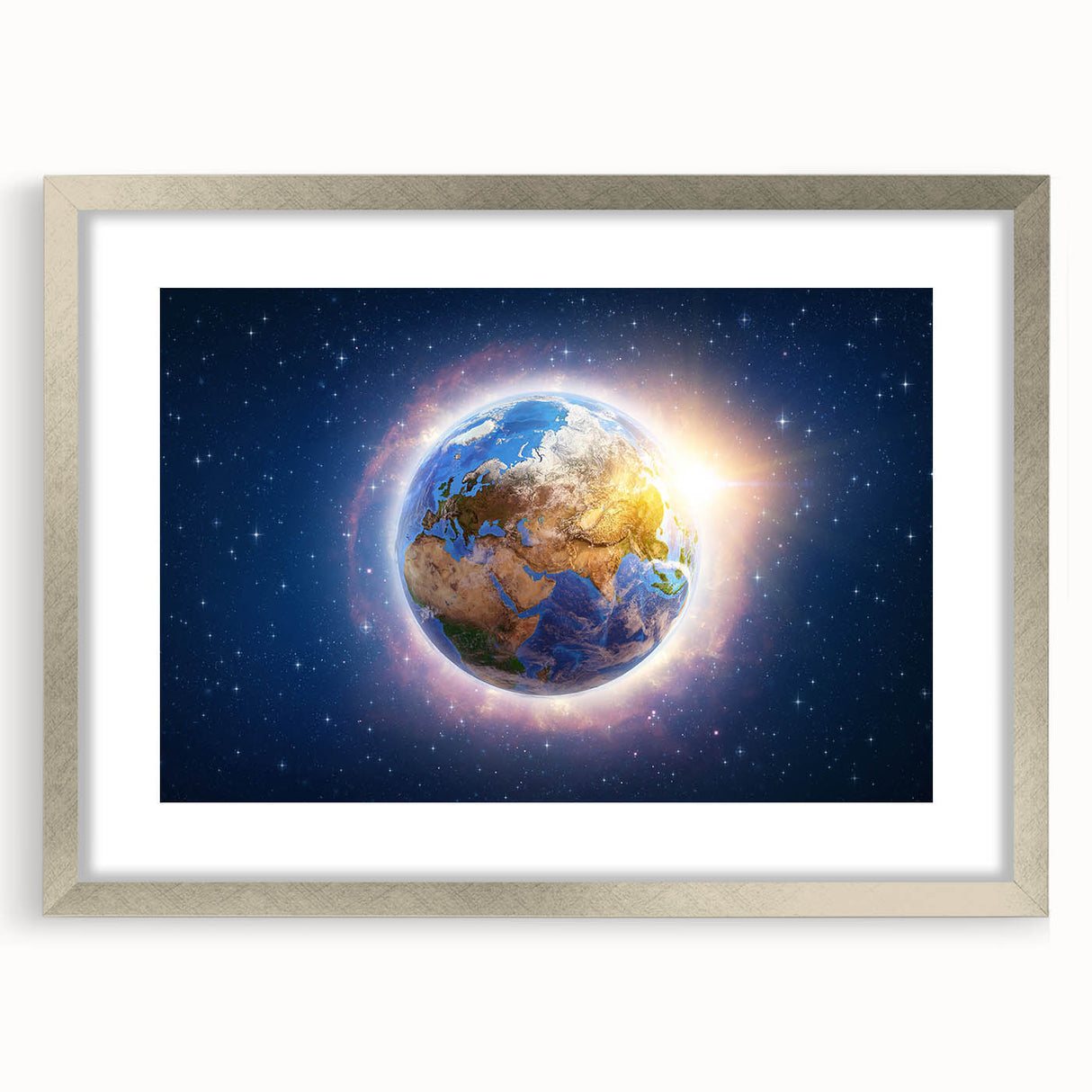 Earth Sunrise Wall Art - Glowing View of Earth from Space Decor Print