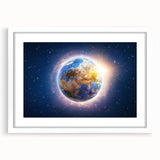Earth Sunrise Wall Art - Glowing View of Earth from Space Decor Print