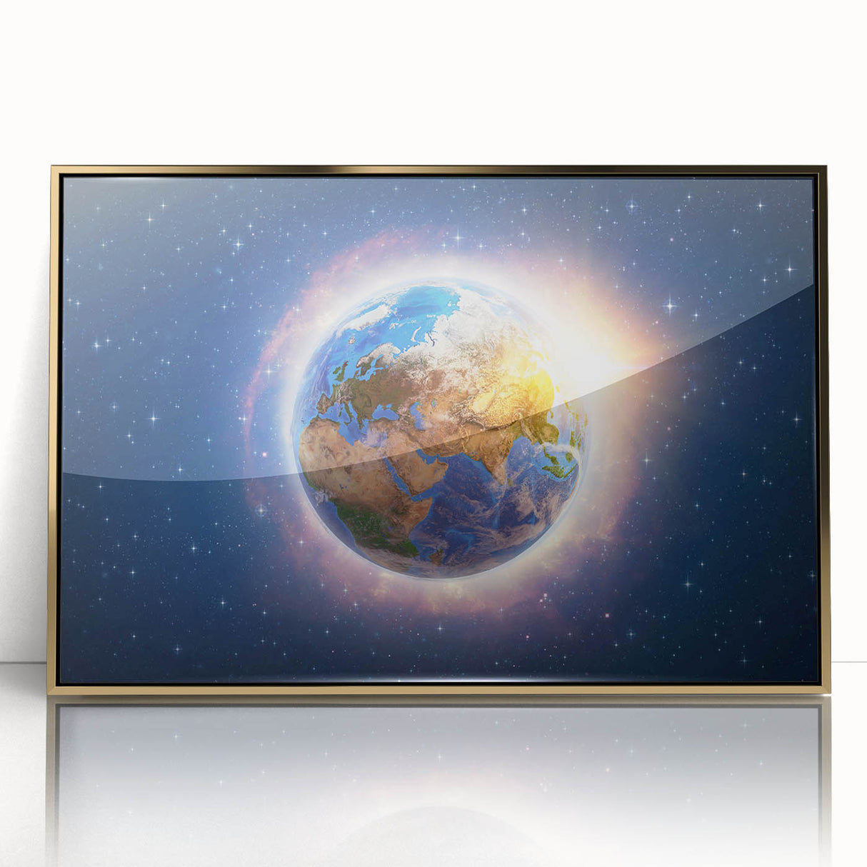 Earth Sunrise Wall Art - Glowing View of Earth from Space Decor Print