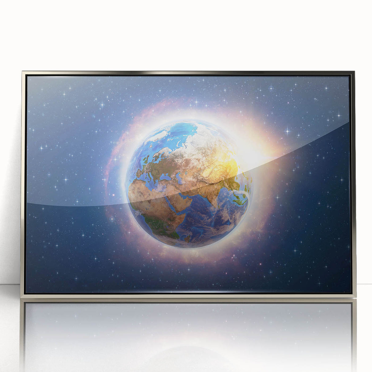 Earth Sunrise Wall Art - Glowing View of Earth from Space Decor Print
