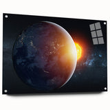 Earth and Sun Wall Art - Stunning Space and Sunrise Decor Print