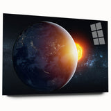 Earth and Sun Wall Art - Stunning Space and Sunrise Decor Print