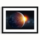 Earth and Sun Wall Art - Stunning Space and Sunrise Decor Print