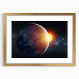 Earth and Sun Wall Art - Stunning Space and Sunrise Decor Print