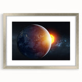 Earth and Sun Wall Art - Stunning Space and Sunrise Decor Print