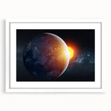 Earth and Sun Wall Art - Stunning Space and Sunrise Decor Print