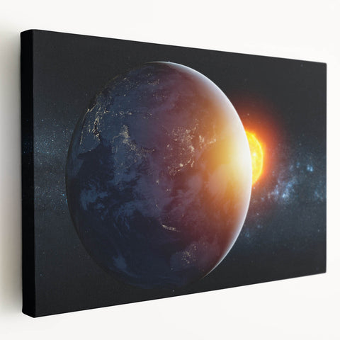 Earth and Sun Wall Art - Stunning Space and Sunrise Decor Print