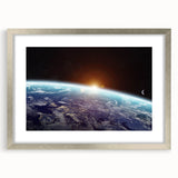 Sunrise Over Earth Wall Art - Space View of Earth with Moon Decor