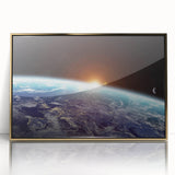 Sunrise Over Earth Wall Art - Space View of Earth with Moon Decor