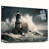 Stormy Lighthouse and Crashing Waves - Earthy Phenomena Wall Art Print