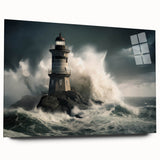 Stormy Lighthouse and Crashing Waves - Earthy Phenomena Wall Art Print