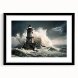 Stormy Lighthouse and Crashing Waves - Earthy Phenomena Wall Art Print