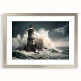 Stormy Lighthouse and Crashing Waves - Earthy Phenomena Wall Art Print