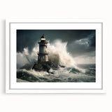 Stormy Lighthouse and Crashing Waves - Earthy Phenomena Wall Art Print