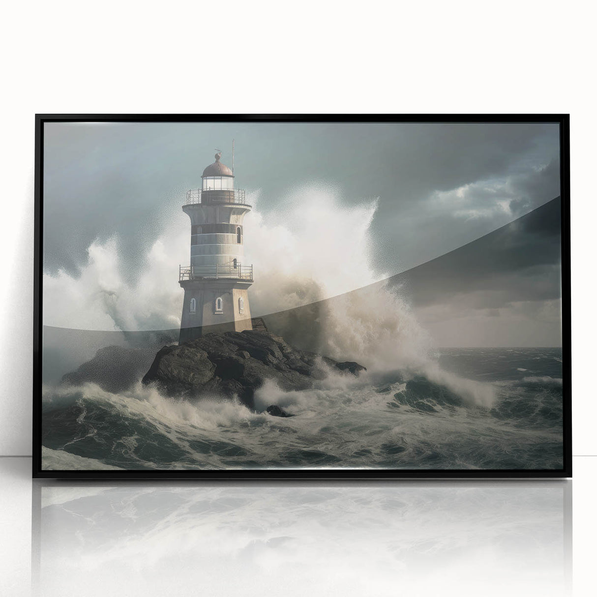 Stormy Lighthouse and Crashing Waves - Earthy Phenomena Wall Art Print