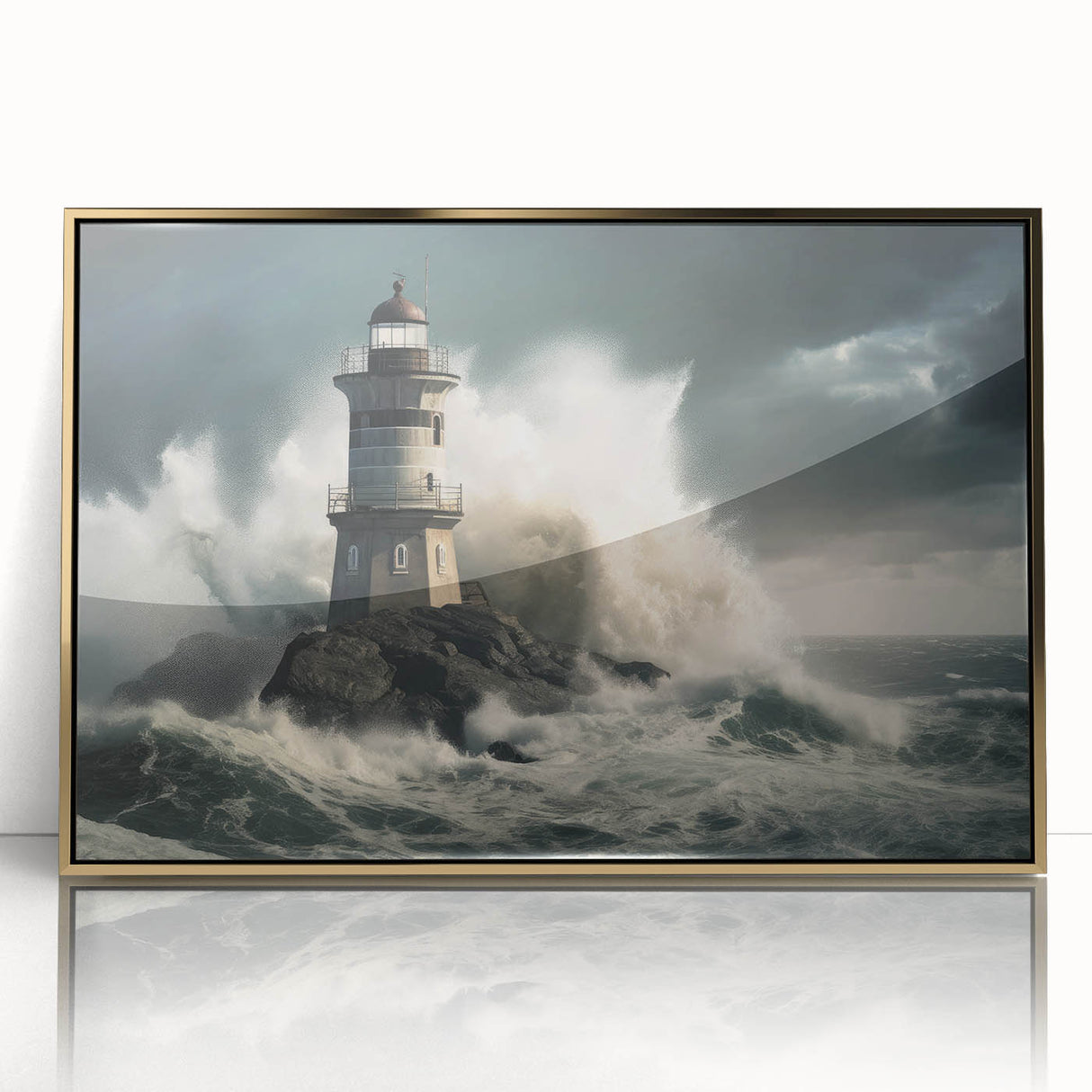 Stormy Lighthouse and Crashing Waves - Earthy Phenomena Wall Art Print