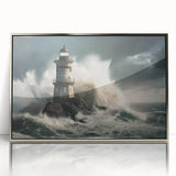 Stormy Lighthouse and Crashing Waves - Earthy Phenomena Wall Art Print